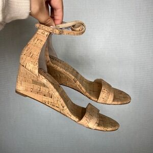 Vaneli Womens Cork Wedge Heel Ankle Strap Sandal Size 7.5 Narrow Heel